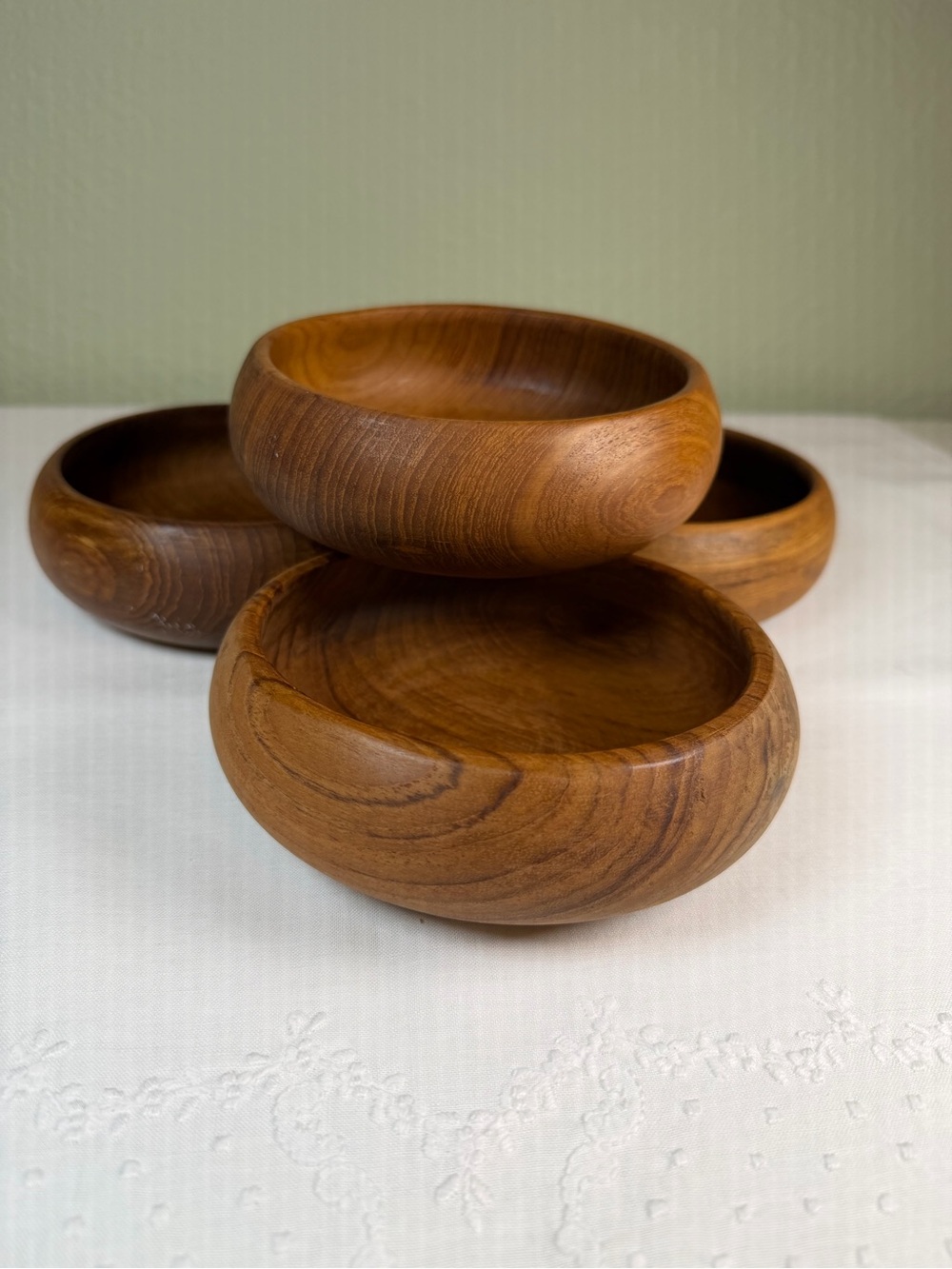Vintage Goodwood Genuine Teak Wood Bowls Set of 4 Thailand 6” Rustic Mid Century